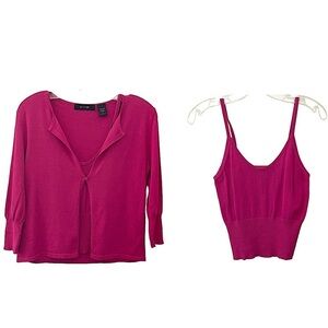EXPRESS Y2K 90s Hot Pink Cami and Cardigan Set Small 3/4 Sleeves Cropped
